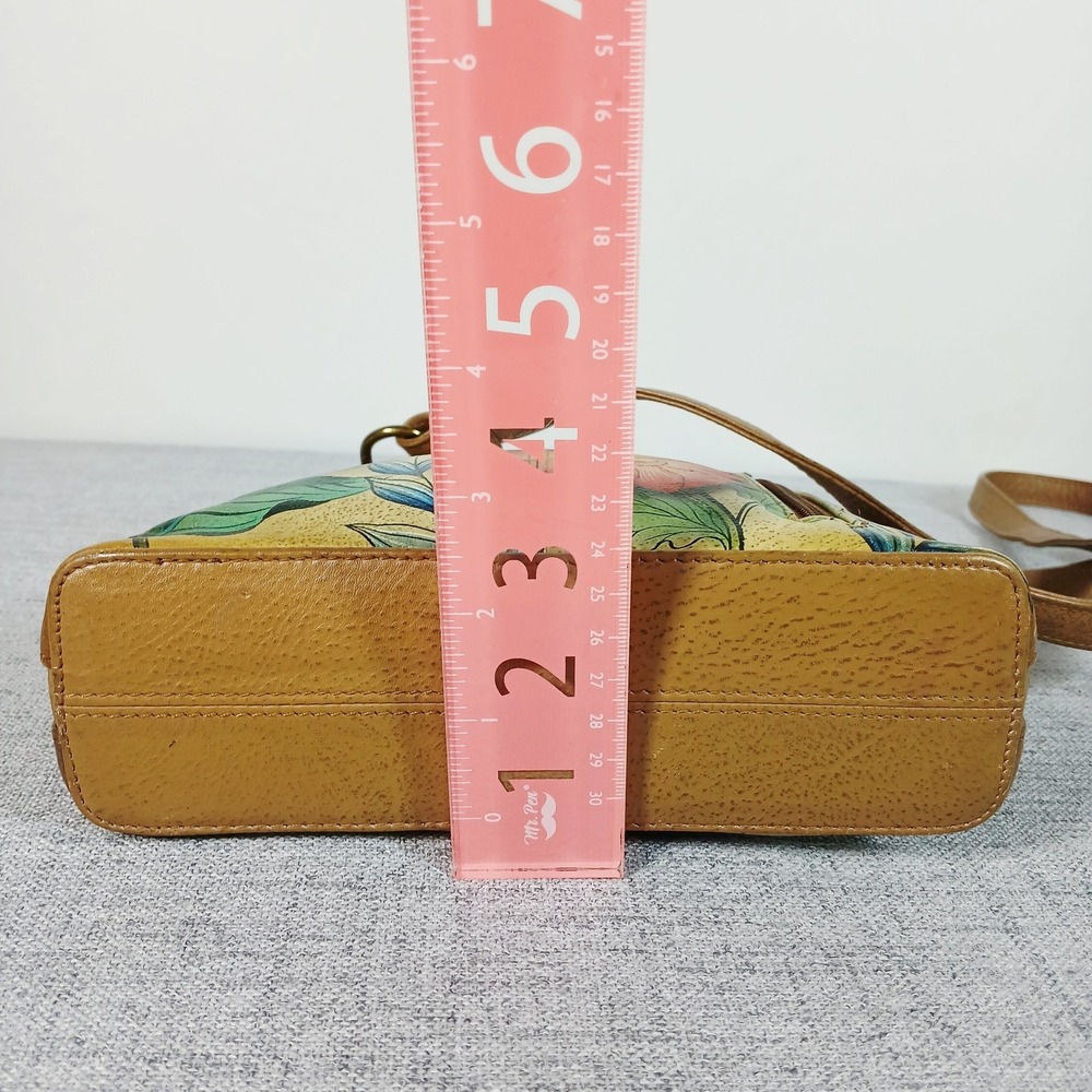 Anuschka Hand Painted Leather Floral Dragonfly Crossbody Bag Tan Small - Picture 7 of 15